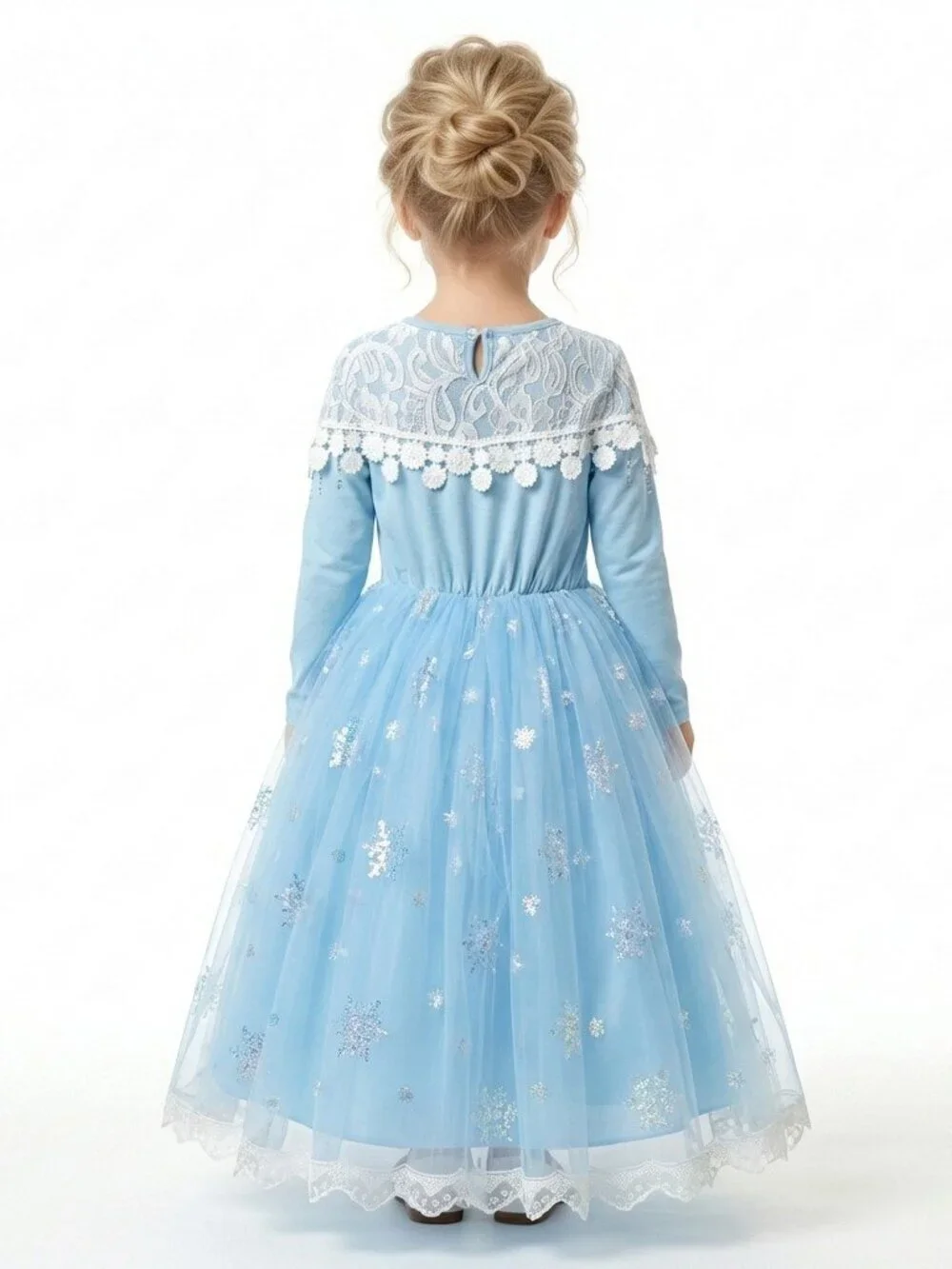 Girls Elsa Frozen Princess Costume Dress Ice Blue Lace Tulle Snowflake Christmas